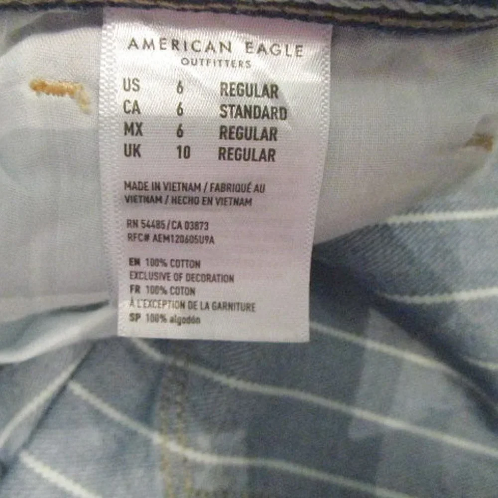 American Eagle Mom Jeans Womens 6 High Rise Denim Blue Striped Retro Festival